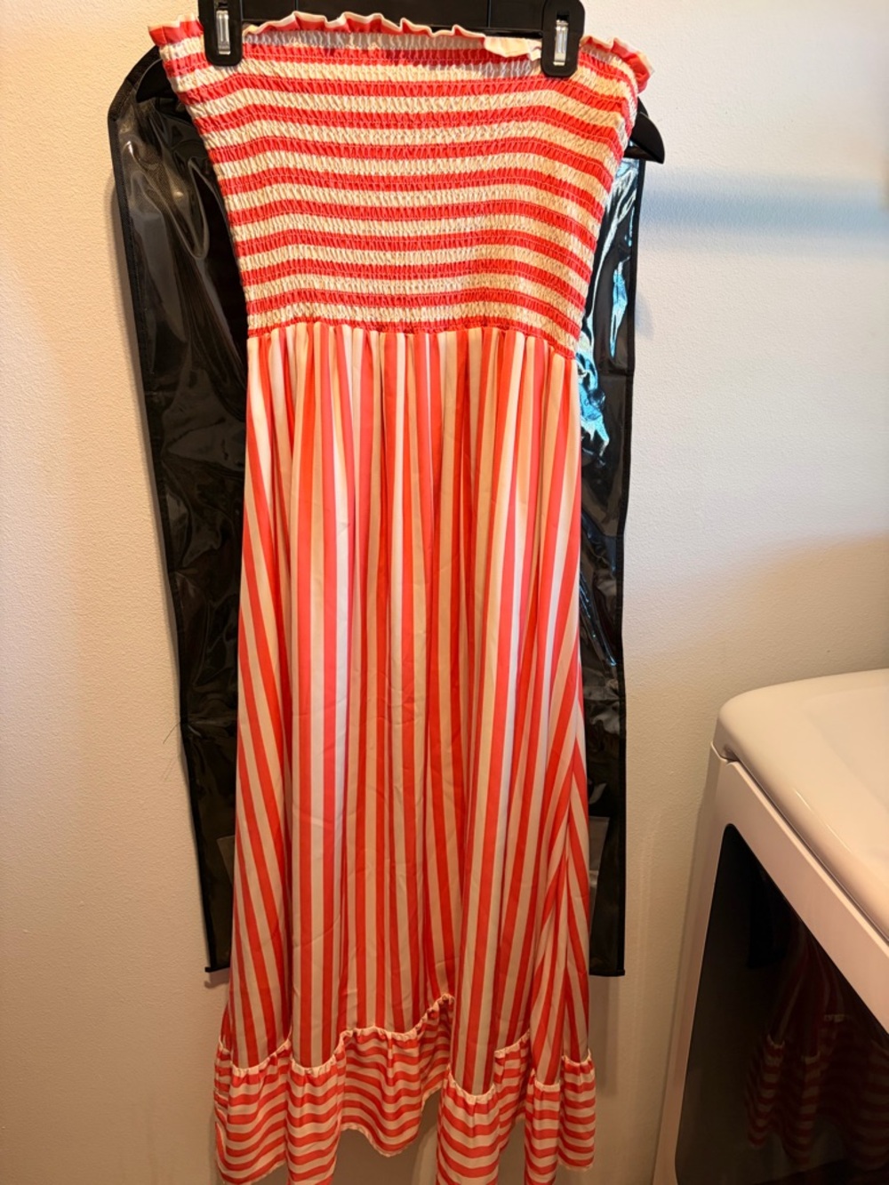 Summersalt Coral White Striped Smocked Strapless Sundress Size L